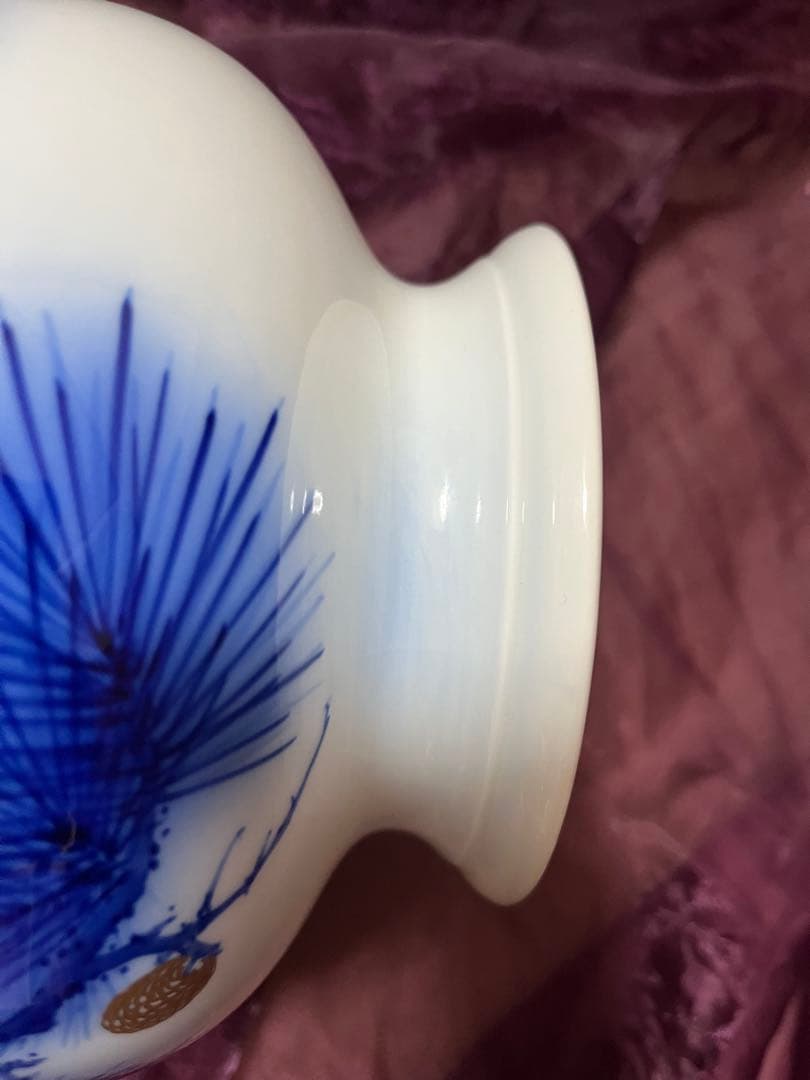 オールド香蘭社　染錦老松紋　耳付き花瓶　花瓶