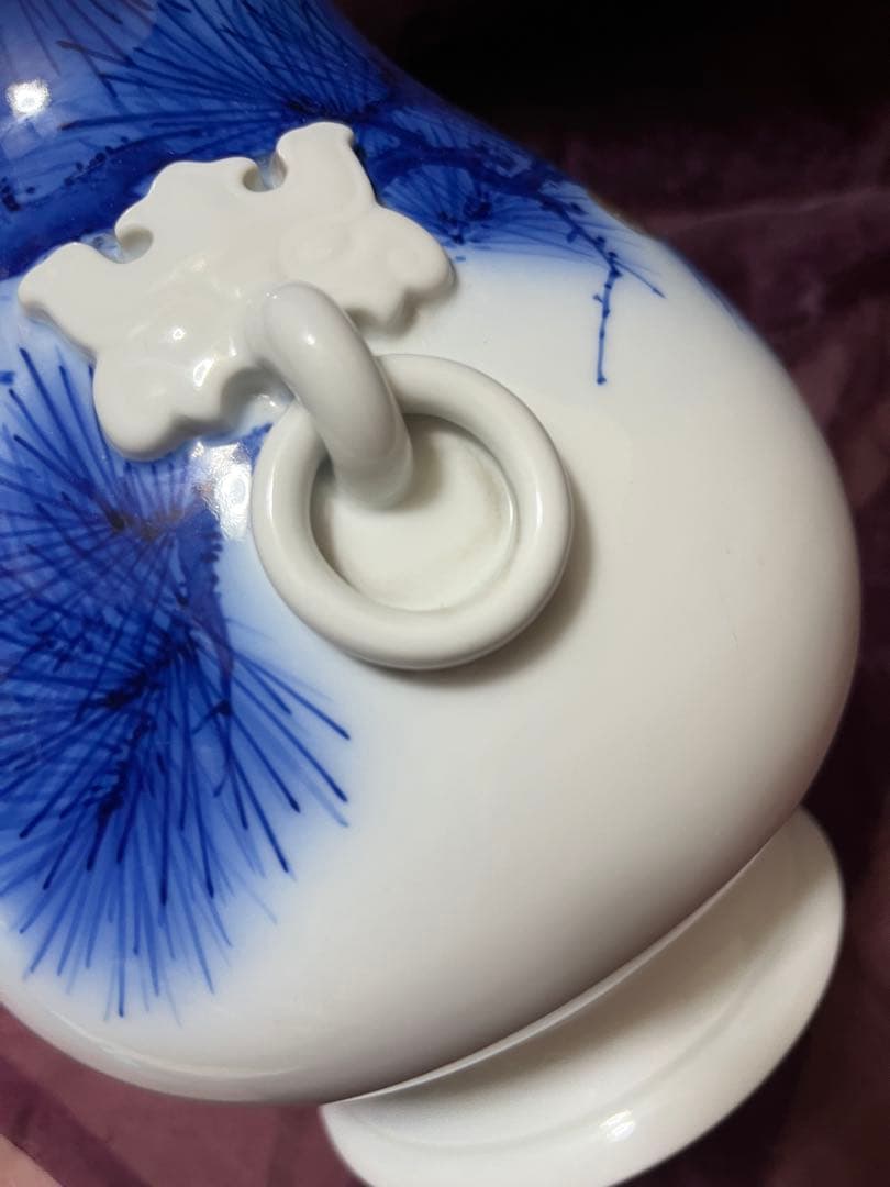 オールド香蘭社　染錦老松紋　耳付き花瓶　花瓶