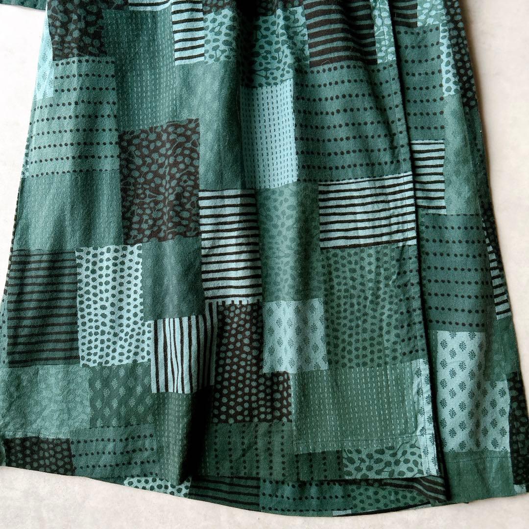 ビアズリー　パッチワーク柄　カシュクール　ワンピース コットン　羽織り ガウン