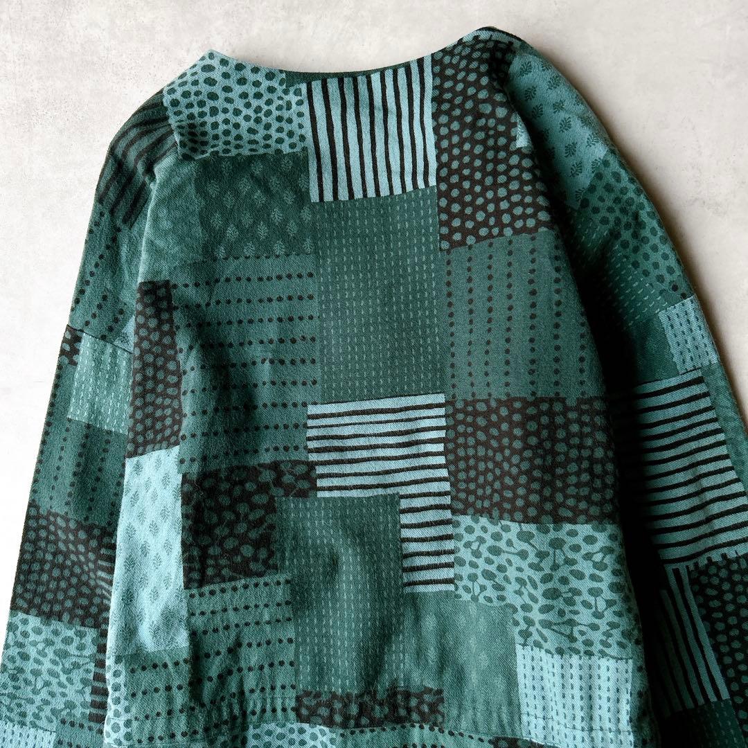 ビアズリー　パッチワーク柄　カシュクール　ワンピース コットン　羽織り ガウン