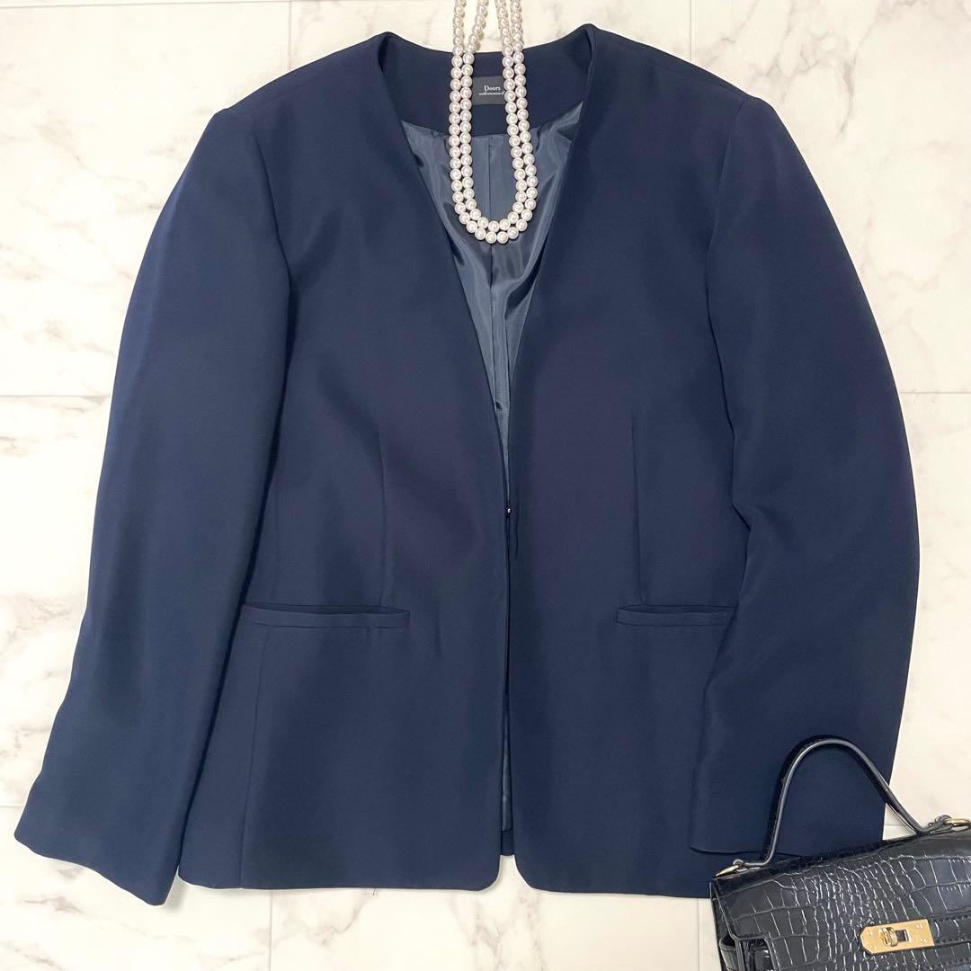 極美品 アーバンリサーチドアーズ ノーカラー Vネックジャケット 濃紺 1