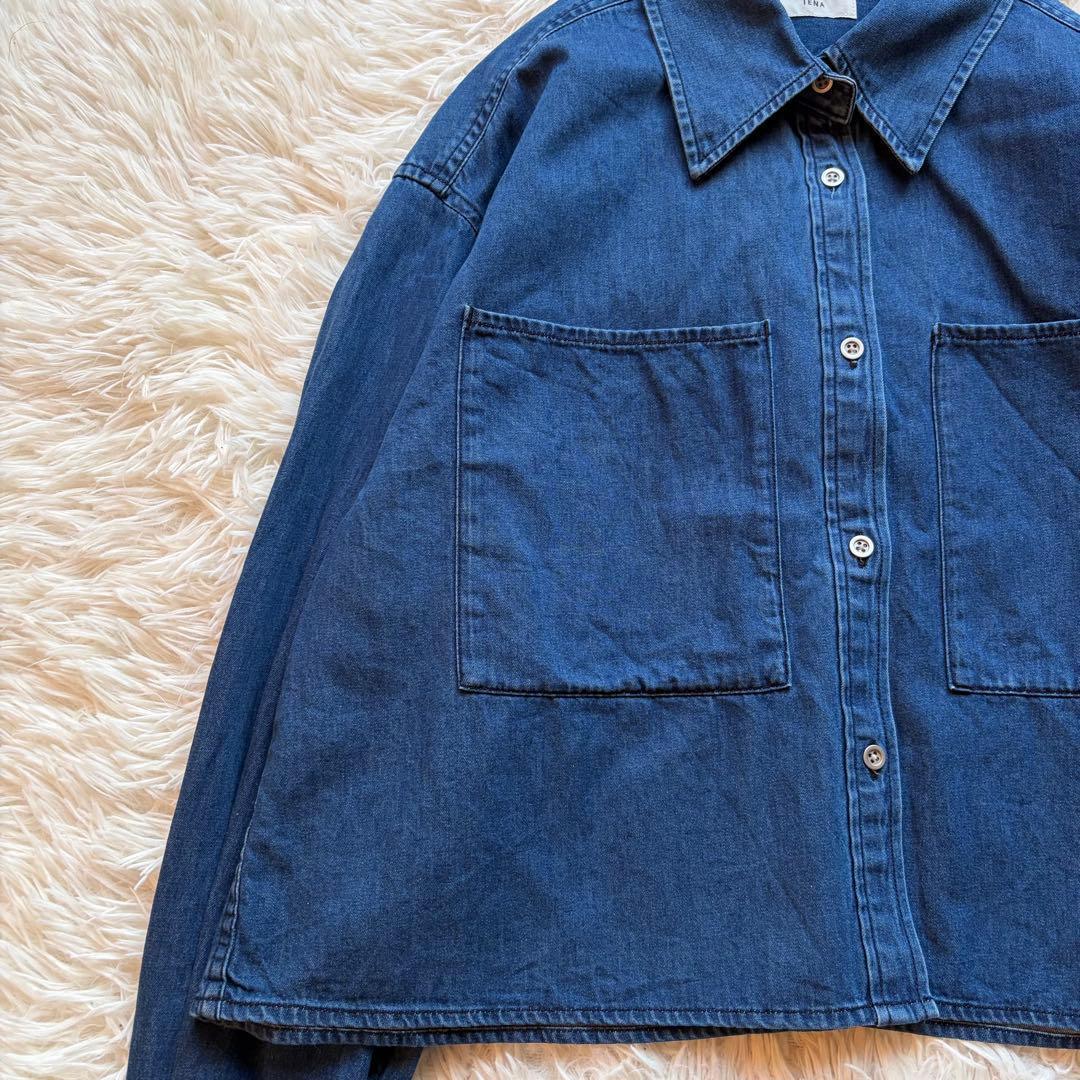 未使用級 美品 24AW IENA デニム ショートシャツ クロップド丈