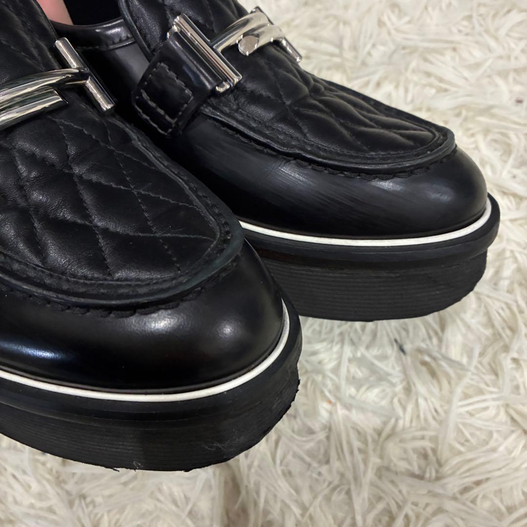 美品✨トッズ 厚底 ローファー ダブルT キルティング ブラック 34
