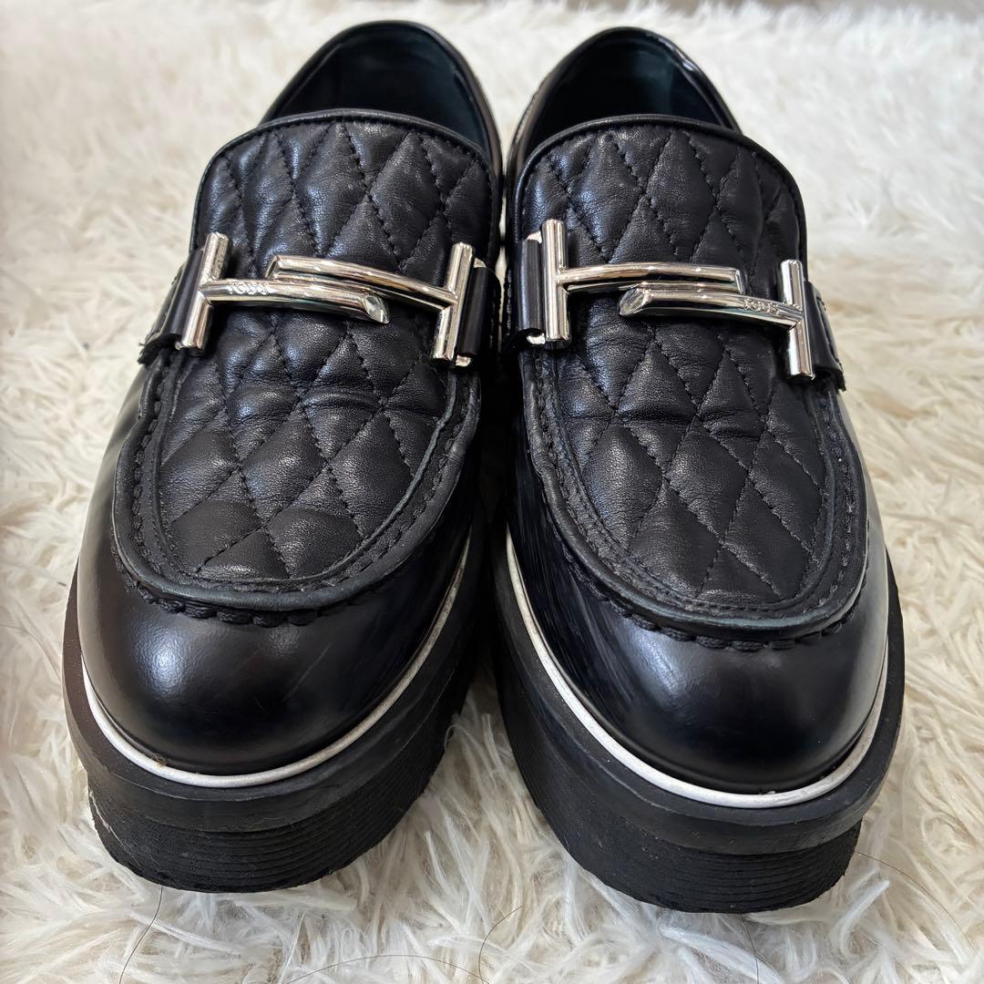 美品✨トッズ 厚底 ローファー ダブルT キルティング ブラック 34