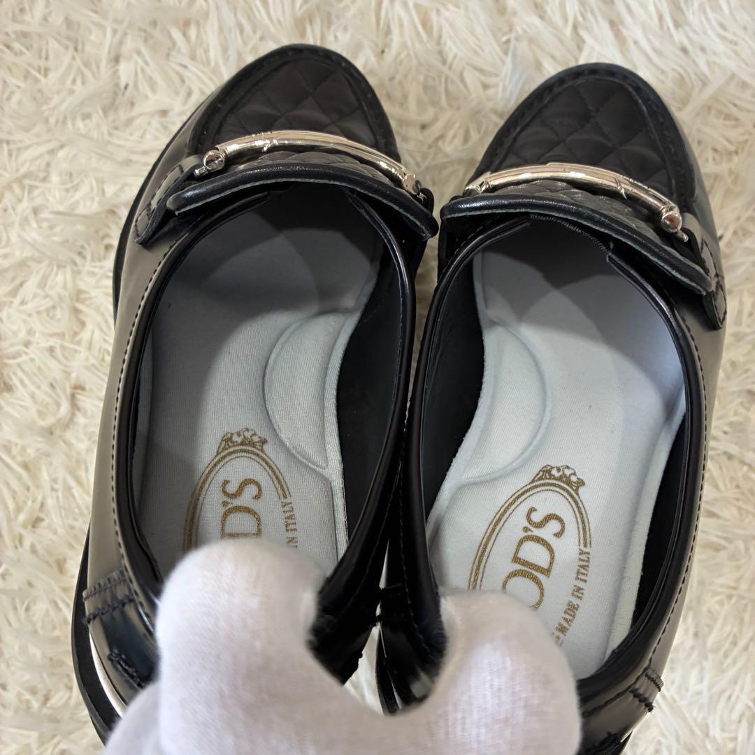 美品✨トッズ 厚底 ローファー ダブルT キルティング ブラック 34