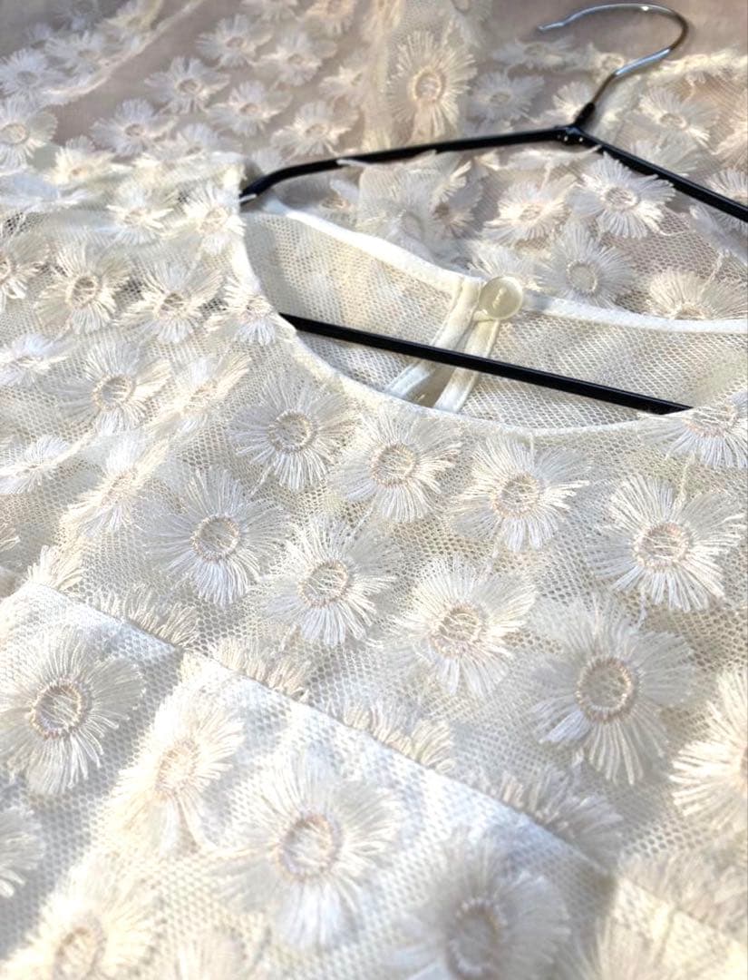 アナイ　ANAYI ホワイト フラワー刺繍 ノースリーブ ロングワンピース 38