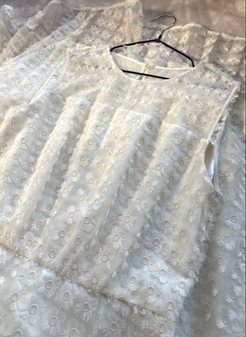 アナイ　ANAYI ホワイト フラワー刺繍 ノースリーブ ロングワンピース 38