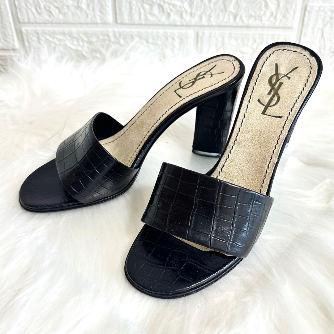 未使用級✨イヴ・サンローラン ミュール パンプス ヒール クロコ イタリア製