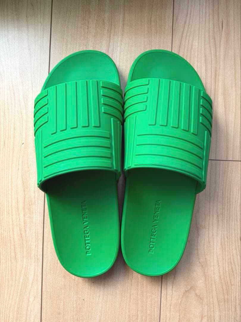 【らい】BOTTEGA ボッテガ　グリーン　スライドサンダル　38 美品