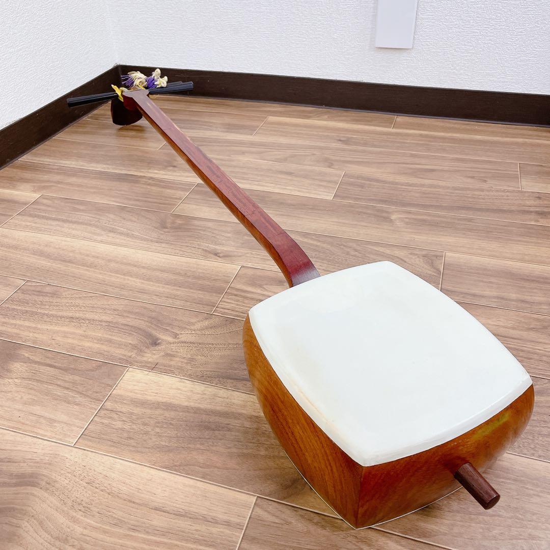 三味線 細棹 花梨 丸打胴 犬皮 和楽器　平溝