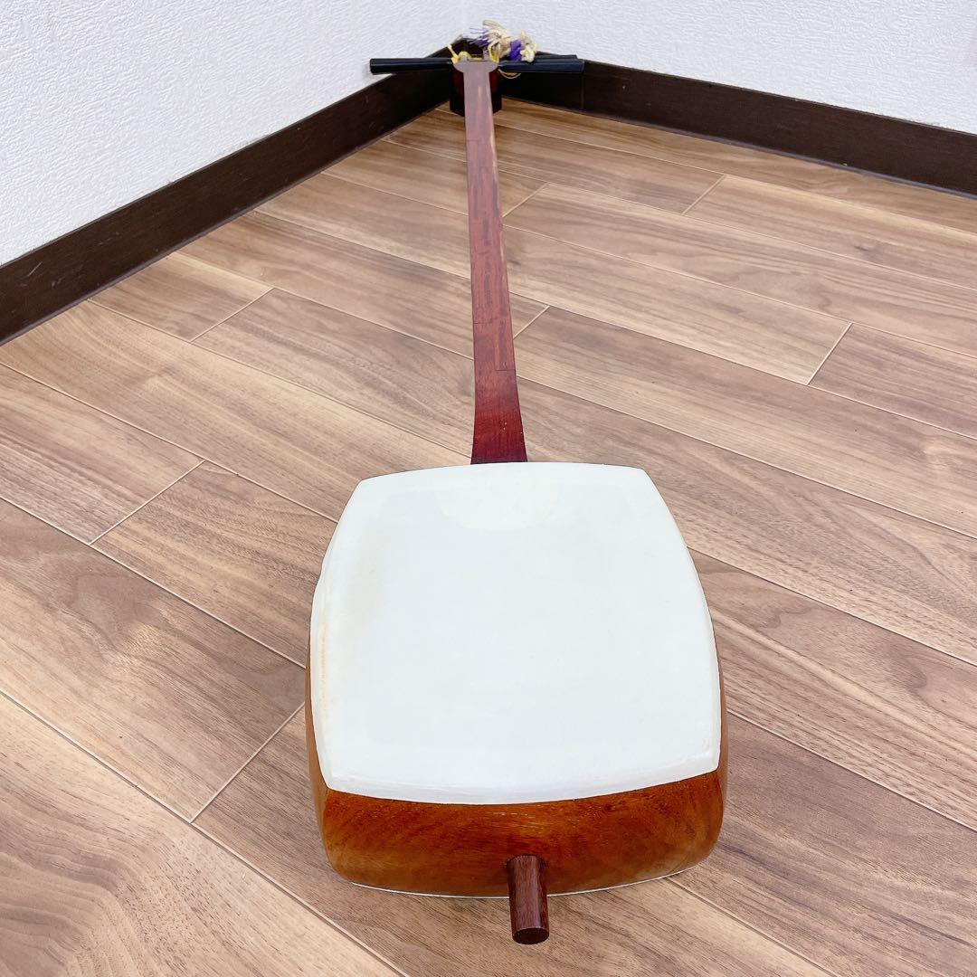 三味線 細棹 花梨 丸打胴 犬皮 和楽器　平溝