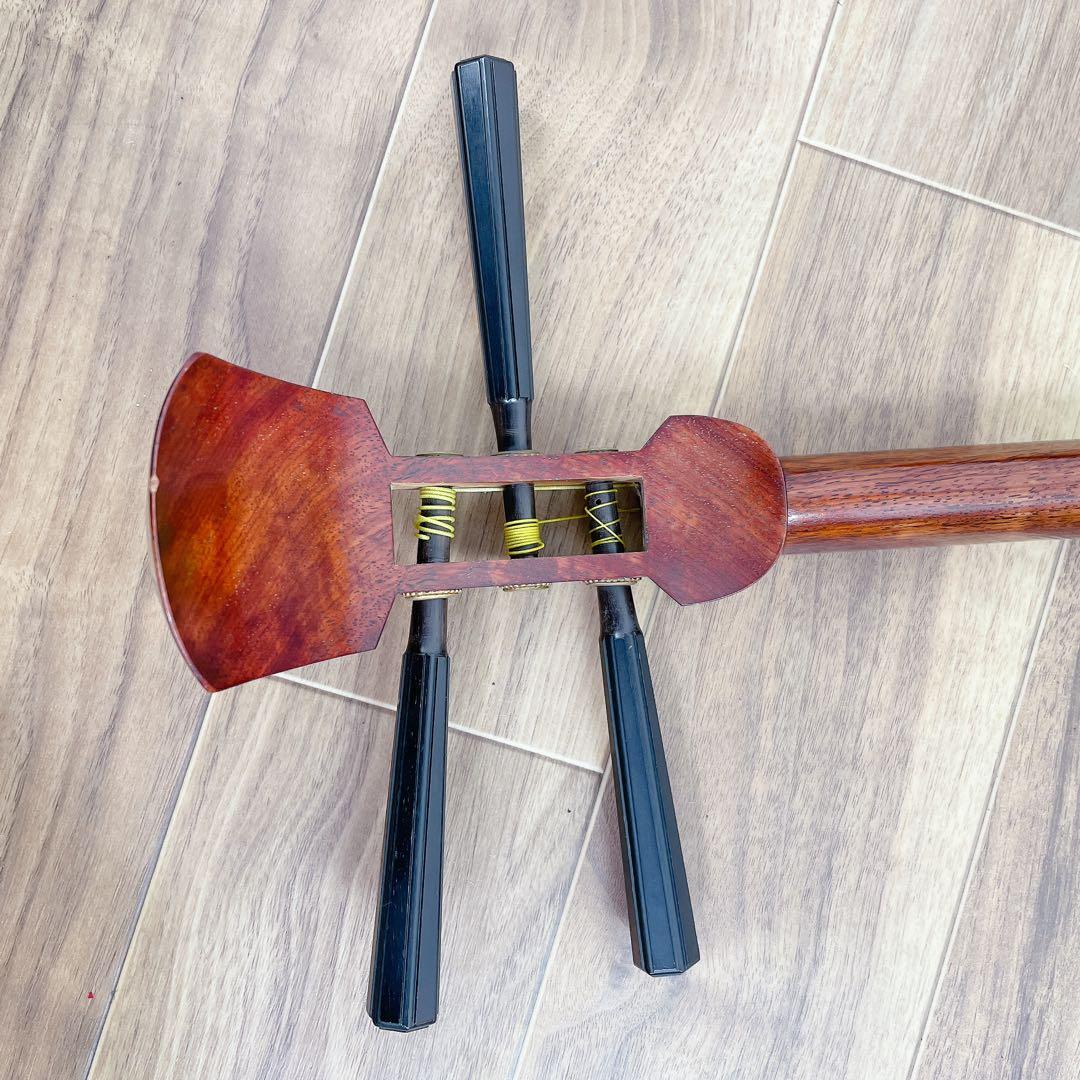 三味線 細棹 花梨 丸打胴 犬皮 和楽器　平溝