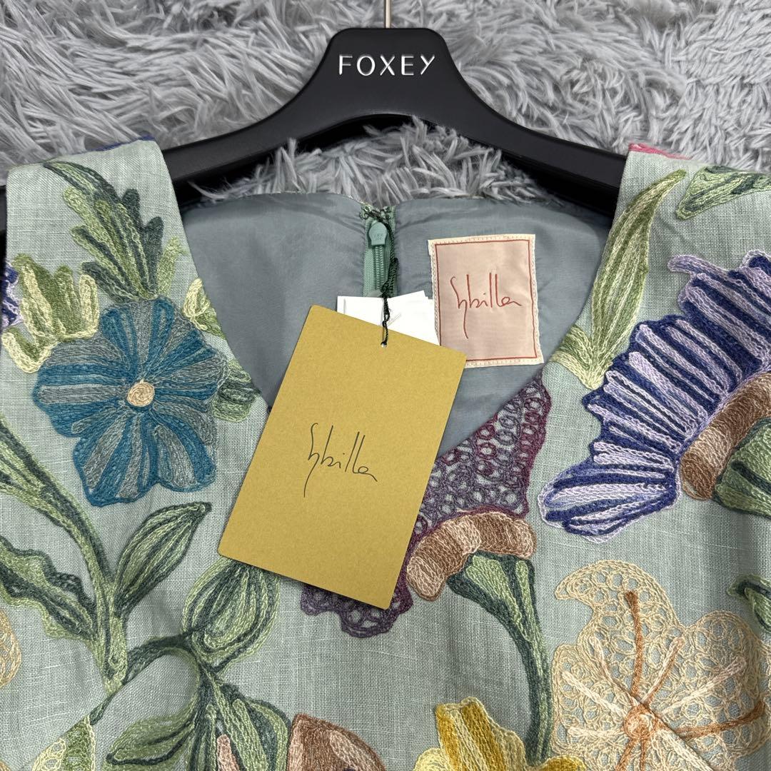 未使用✨希少✨シビラ フラワー刺繍フレアワンピース リネン 総柄 ノースリーブ