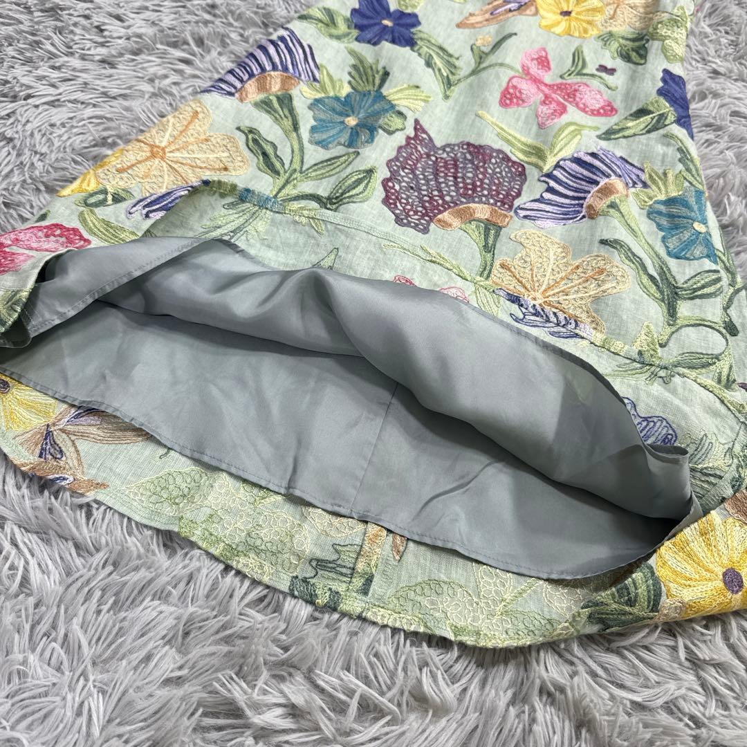 未使用✨希少✨シビラ フラワー刺繍フレアワンピース リネン 総柄 ノースリーブ