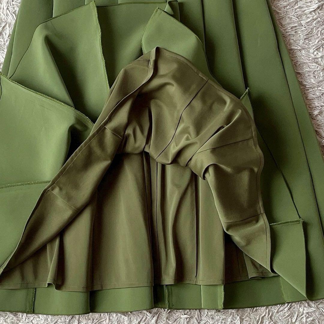 フォクシー スリムタックワンピースドレス イエローグリーン