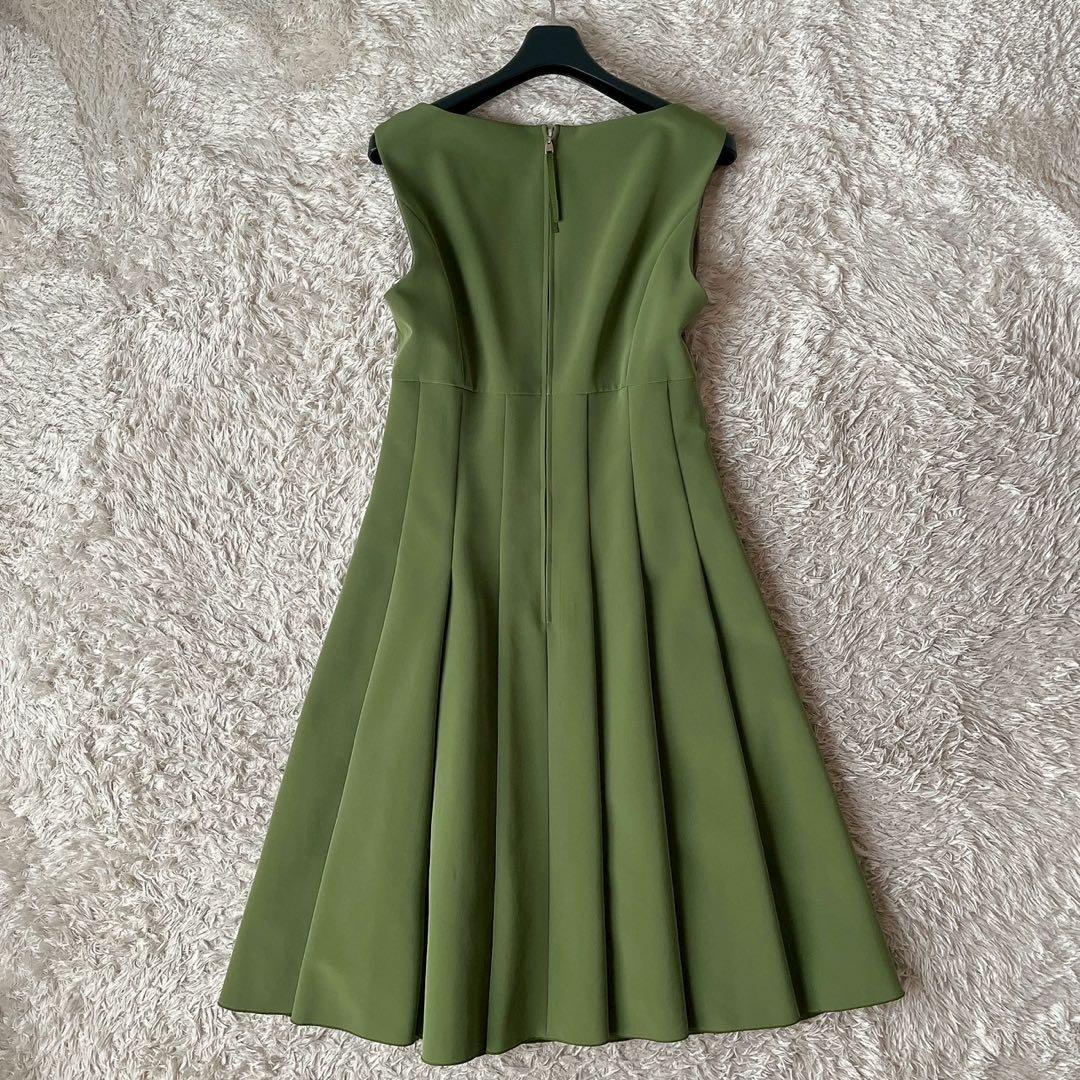 フォクシー スリムタックワンピースドレス イエローグリーン