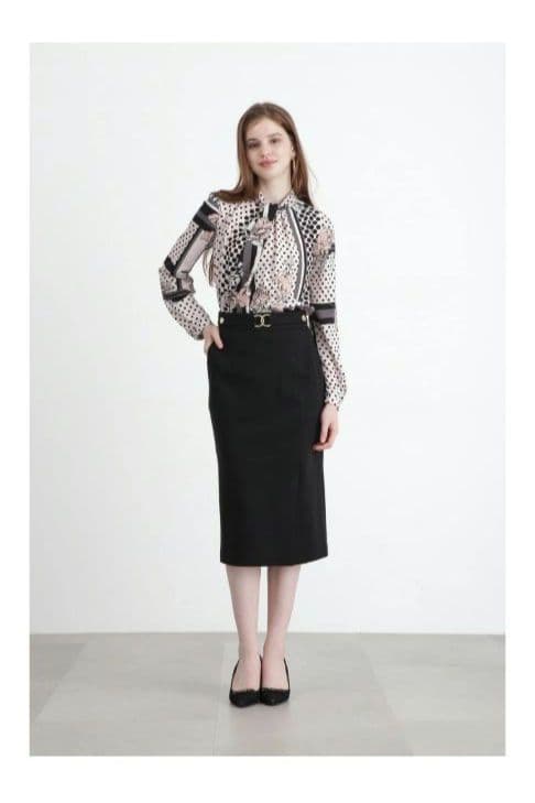 ラインブロックフラワープリントブラウス