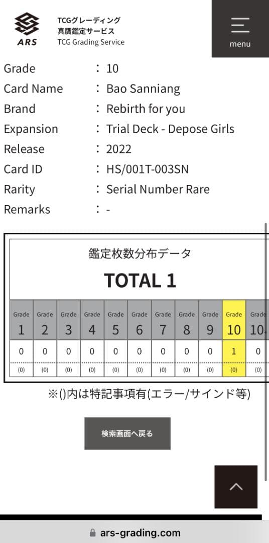 現状ARS鑑定品は世界に1枚！鑑定書付き！シリアルナンバー入りSNR 鮑三娘