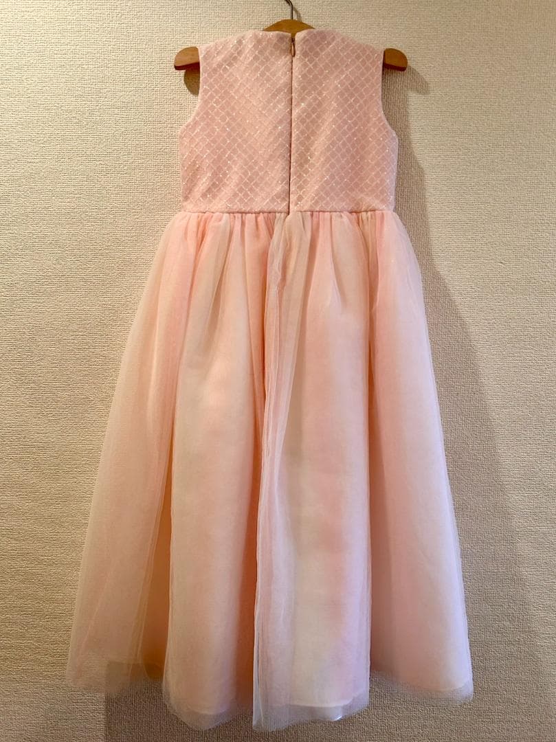 DRESCCO　ピーチピンクバイアスチェックスパンコールロングドレス　120