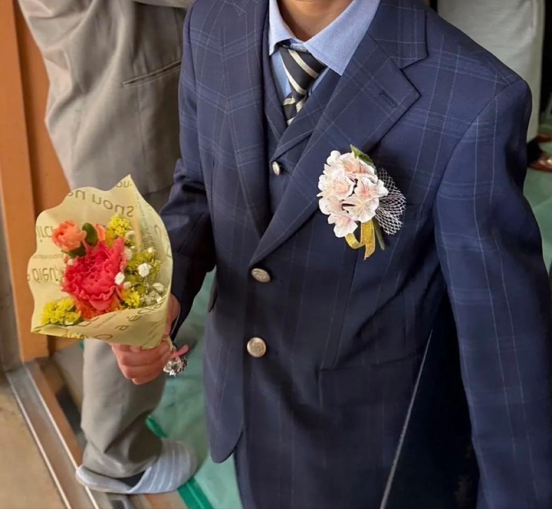 着画有！卒業式★ネイビー チェック柄 フォーマルスーツ 6点セット(160cm)