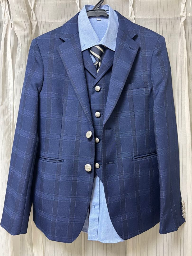 着画有！卒業式★ネイビー チェック柄 フォーマルスーツ 6点セット(160cm)