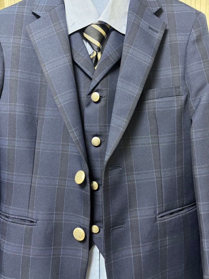 着画有！卒業式★ネイビー チェック柄 フォーマルスーツ 6点セット(160cm)