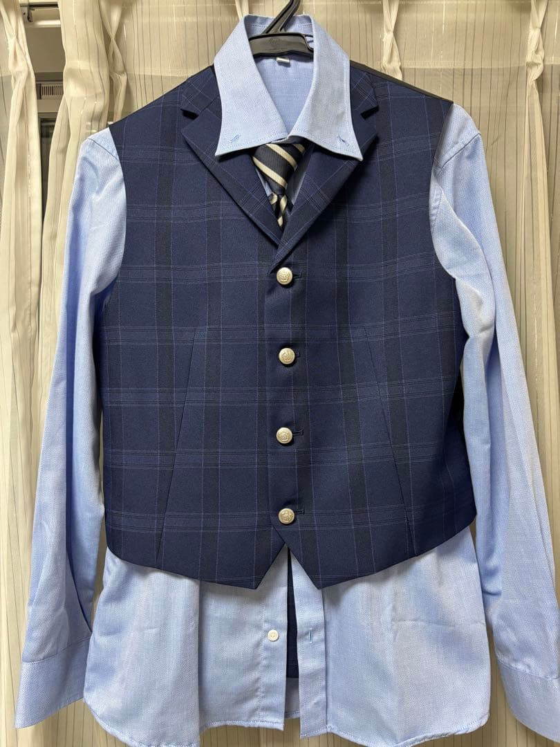 着画有！卒業式★ネイビー チェック柄 フォーマルスーツ 6点セット(160cm)