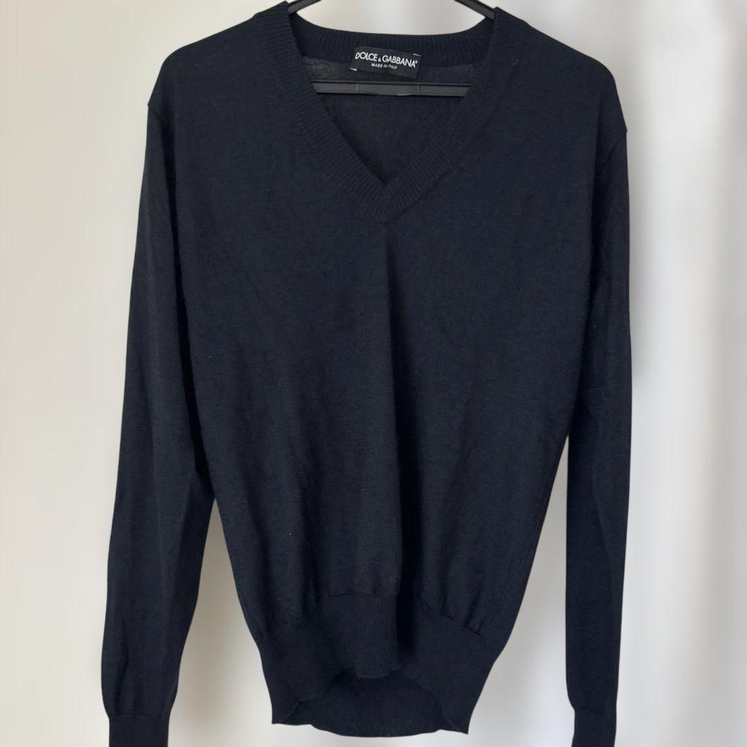 DOLCE&GABBANA シルクカシミアVネックニットサイズ44ネイビー