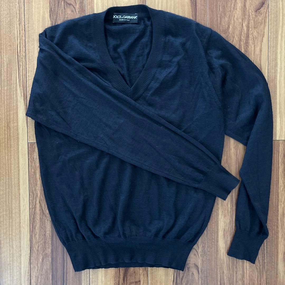 DOLCE&GABBANA シルクカシミアVネックニットサイズ44ネイビー