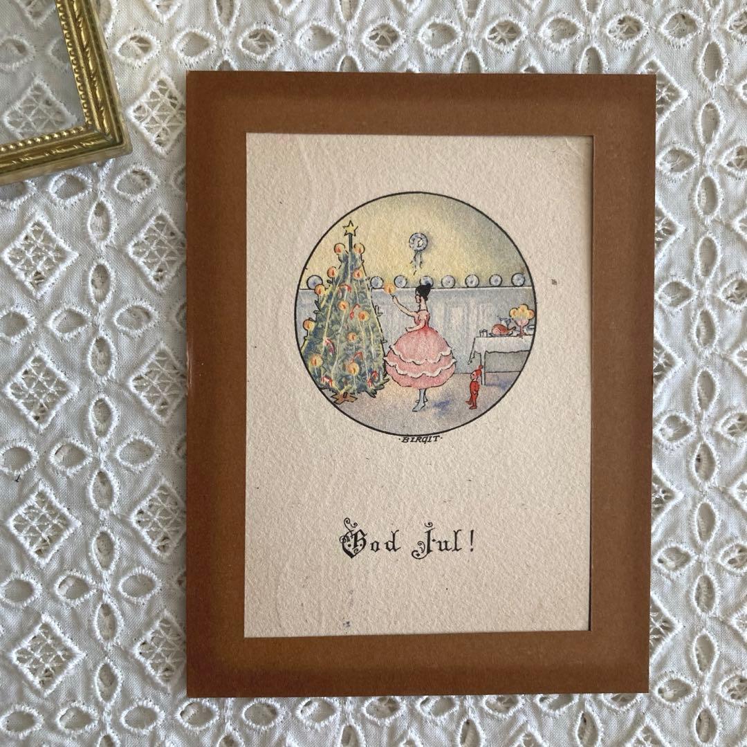 アンティークフレーム（BIRGITのミニカード/ツリーを飾る女の子とトムテ♪）
