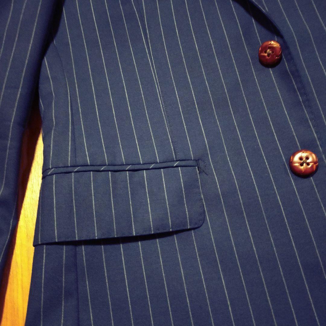 冬物美品3点セット細身ネイビー ピンストライプ スーツジャケット+スラックス2本