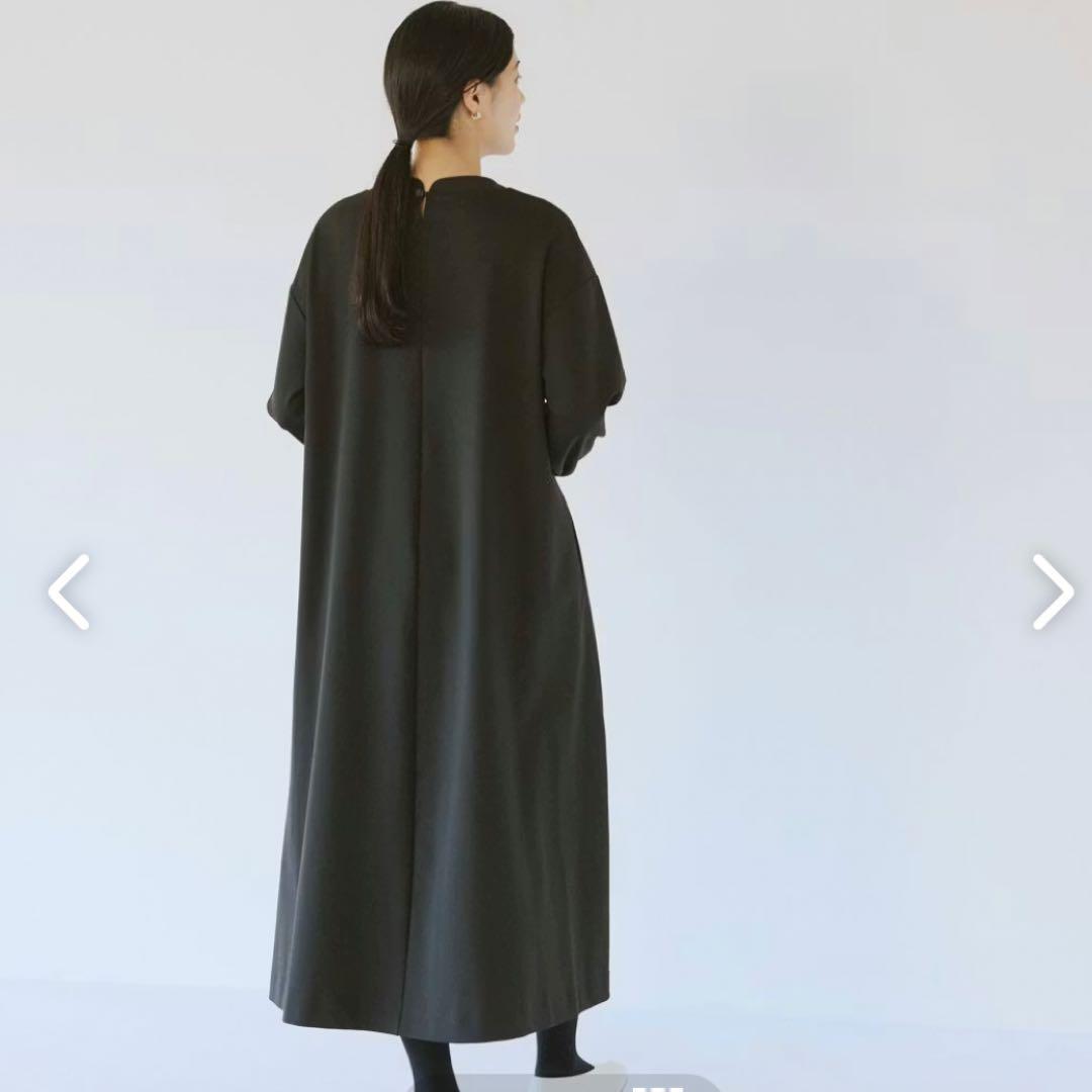 北欧、暮らしの道具店 ロングワンピース Aライン ブラック M ポンチ素材