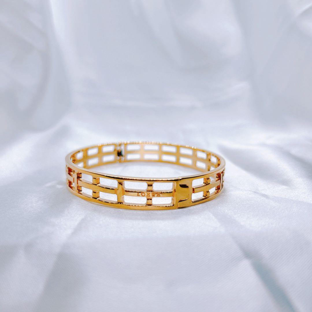 鑑定済 美品 LOEWE ロエベ ゴールド バングル ブレスレット 箱袋付