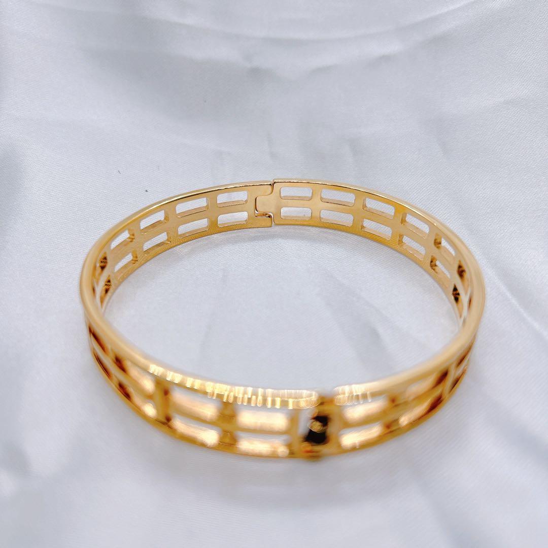 鑑定済 美品 LOEWE ロエベ ゴールド バングル ブレスレット 箱袋付