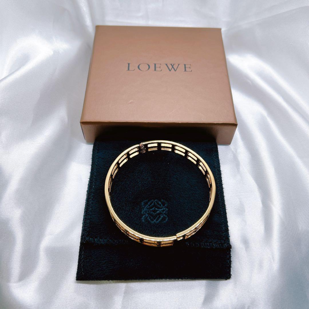 鑑定済 美品 LOEWE ロエベ ゴールド バングル ブレスレット 箱袋付