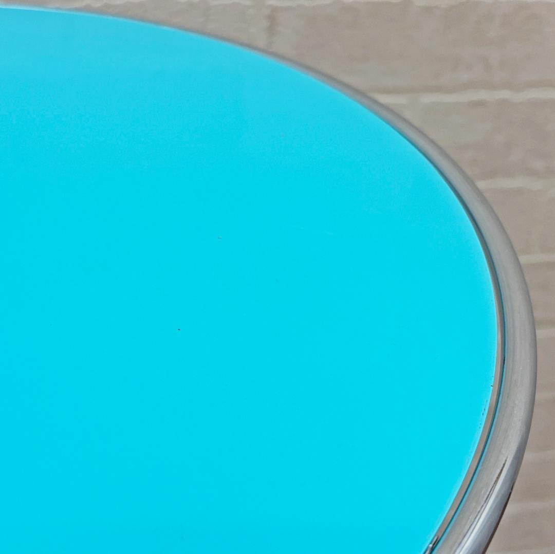 昭和レトロ オシャレ 水色円形サイドテーブル