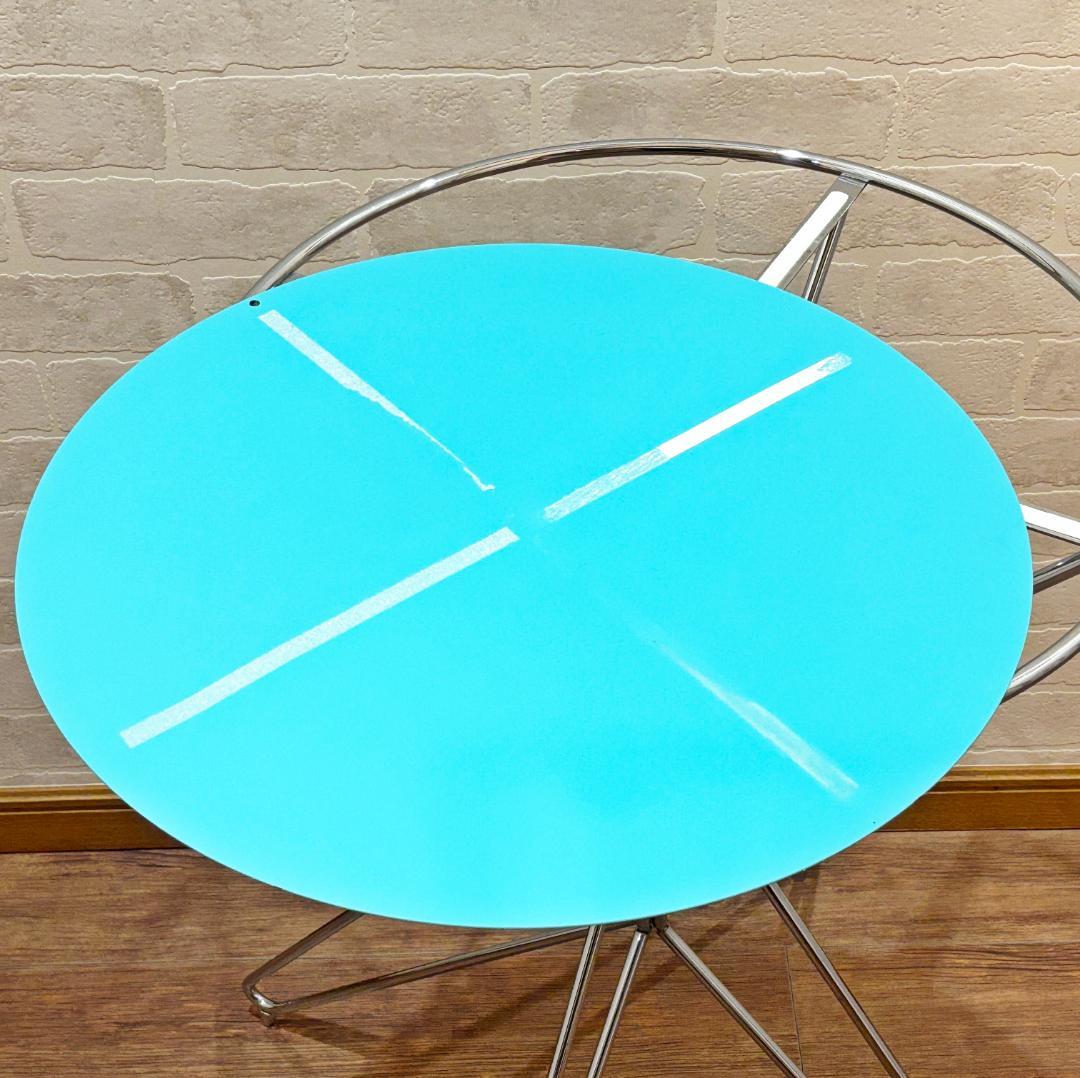 昭和レトロ オシャレ 水色円形サイドテーブル
