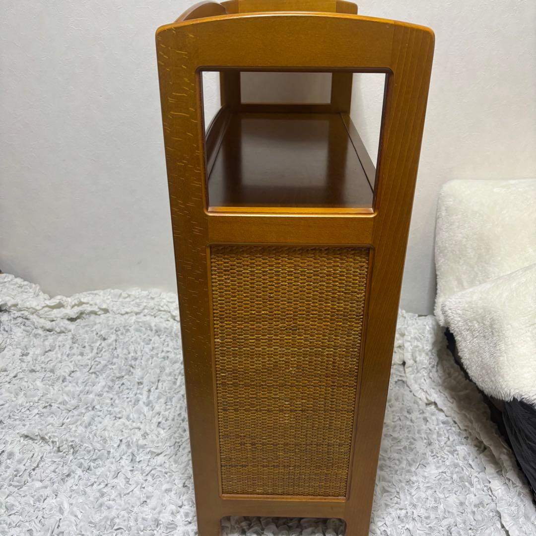 希少　オールドカリモク　ラタン　電話台　FAX台　キャビネット