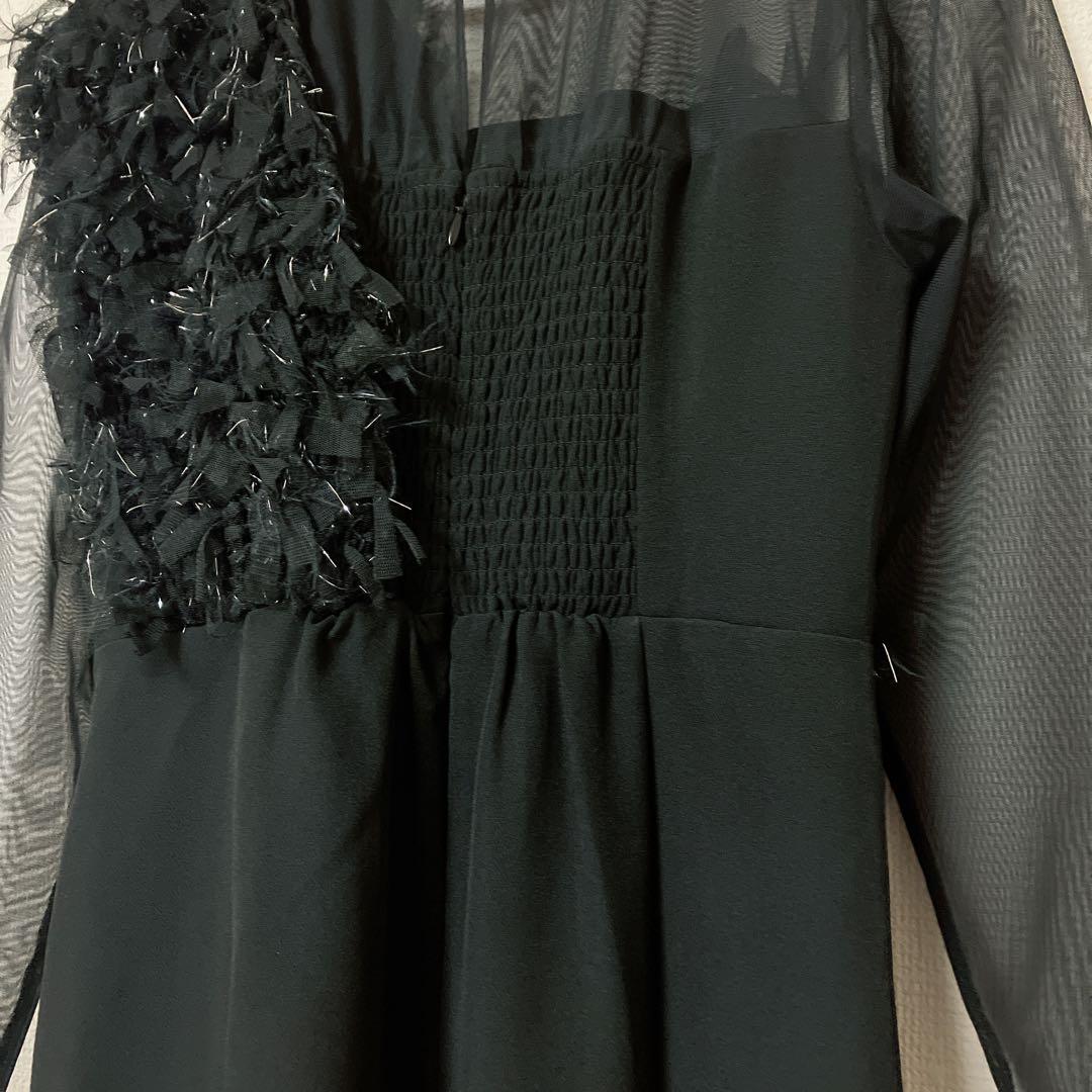 人気　ニアナ　フリンジグリッターノットドレス　パーティ　オケージョン　ブラック