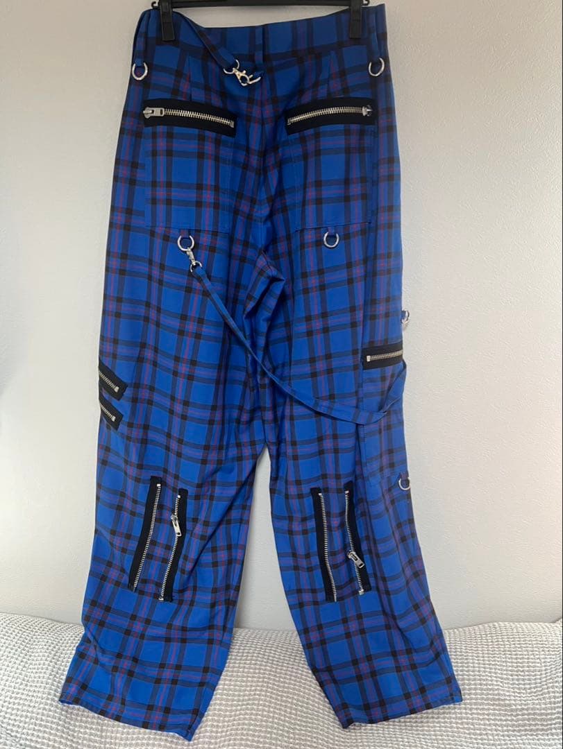 KIDILL 青と黒のチェック柄ズボン