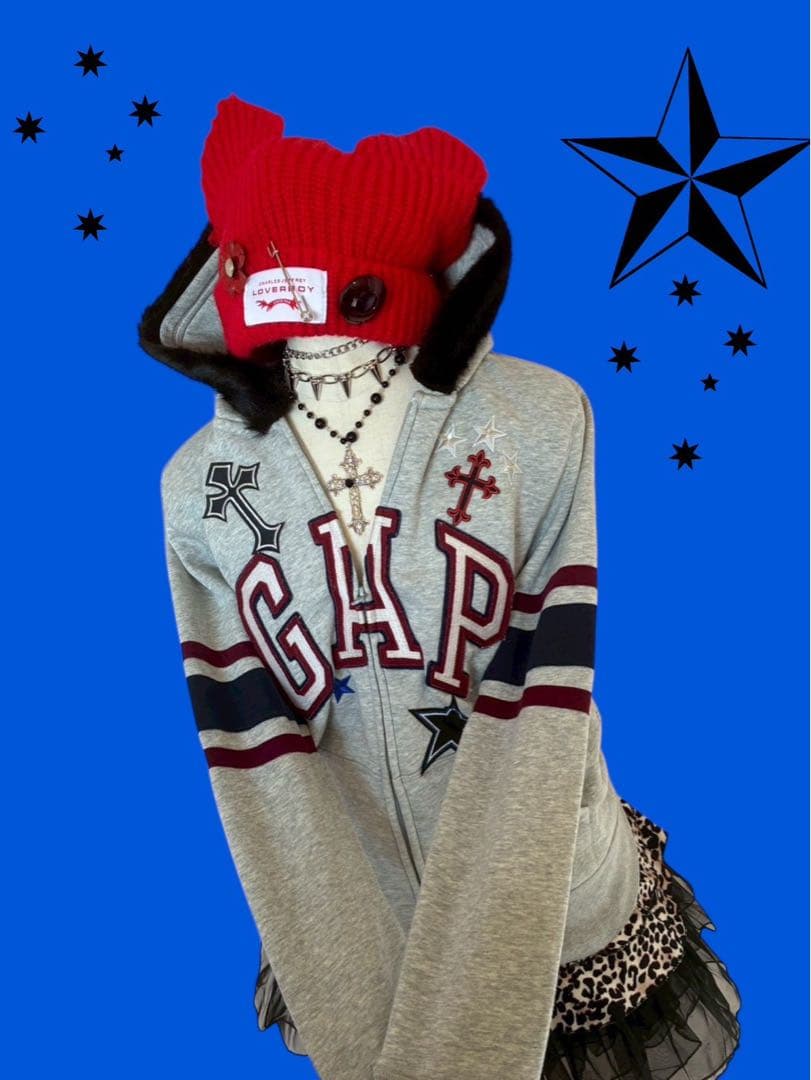 レア★ファーGAP十字架ワッペン星y2kパーカー　平成ギャルNANAストリート