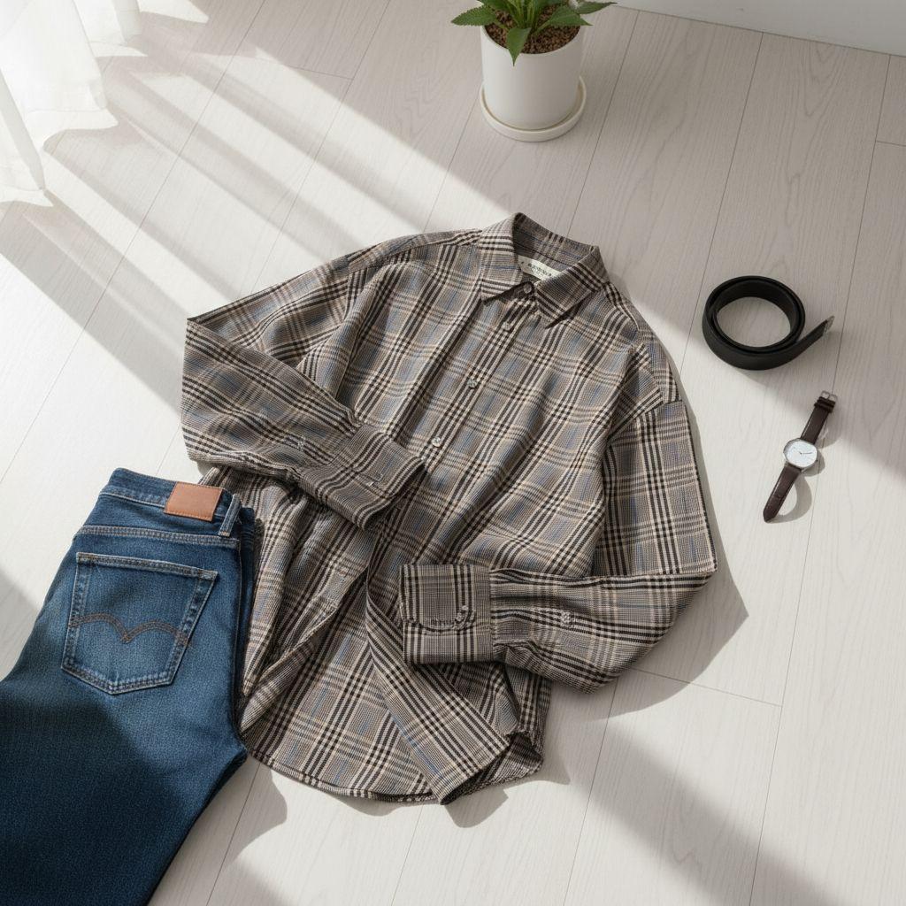 【美品】2025SS　シンゾーン　ツイルチェック　シャツ　ベージュ　F