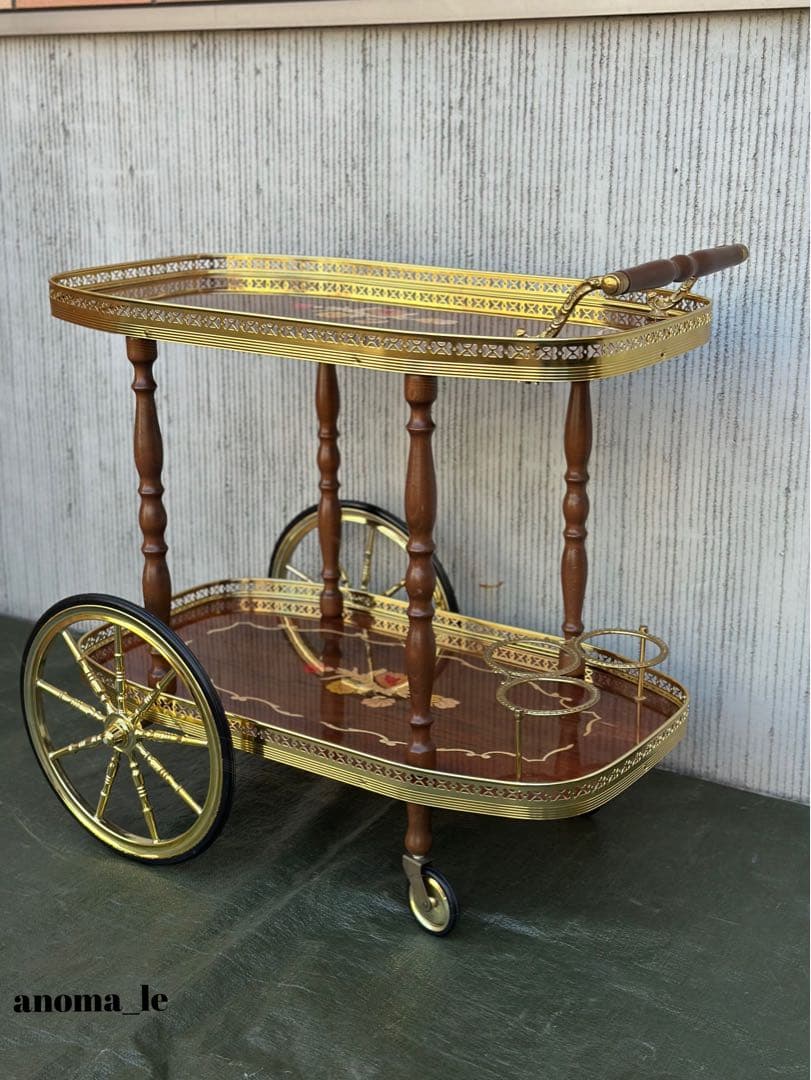 【キッチンワゴン】イタリア　木製　象嵌細工　サービスワゴン　綺麗です◎