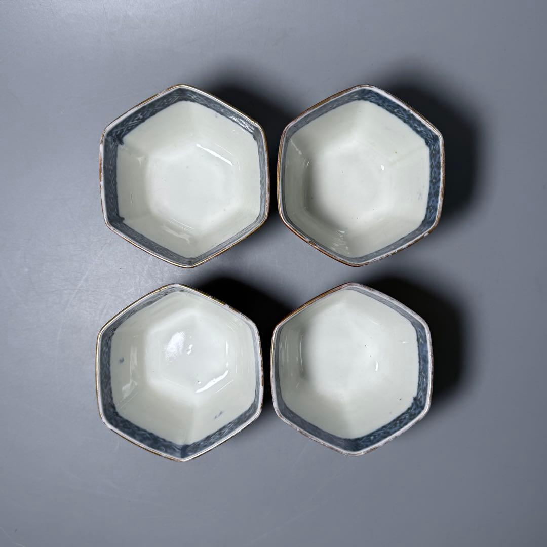 古伊万里　錦手　赤絵　六角向付　四客　小鉢　冨貴長春　器を楽しむ