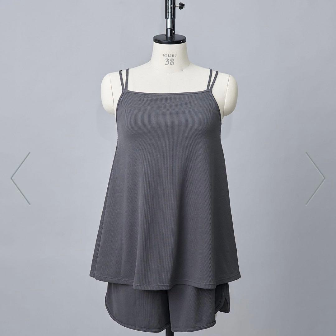 coen 【5点セット】フレアキャミソールスイムウェアLサイズ　ダークグレー