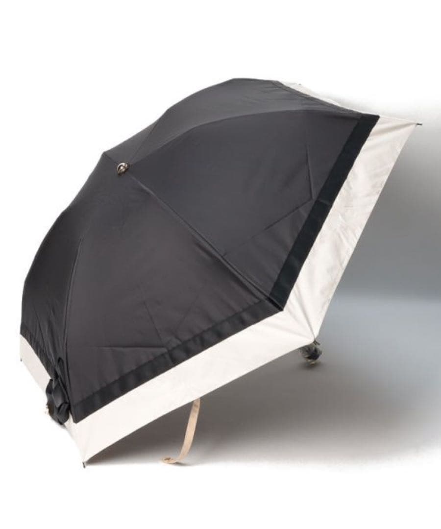 新品★ランバンオンブルー★ビジューリボン晴雨兼用 折りたたみ日傘 雨傘★ブラック