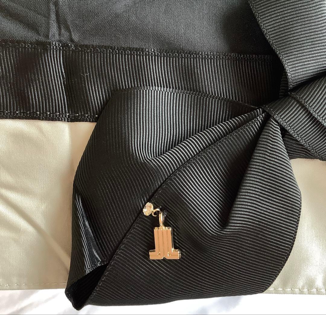 新品★ランバンオンブルー★ビジューリボン晴雨兼用 折りたたみ日傘 雨傘★ブラック