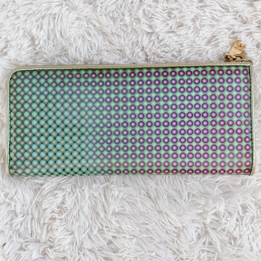 超激レア✨ミュウミュウ　長財布　総柄　レンチキュラー　グリーン系　ゴールド金具