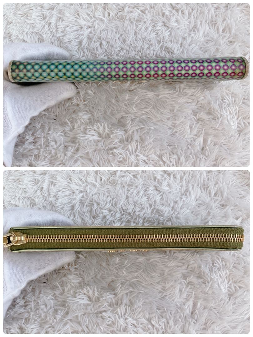 超激レア✨ミュウミュウ　長財布　総柄　レンチキュラー　グリーン系　ゴールド金具