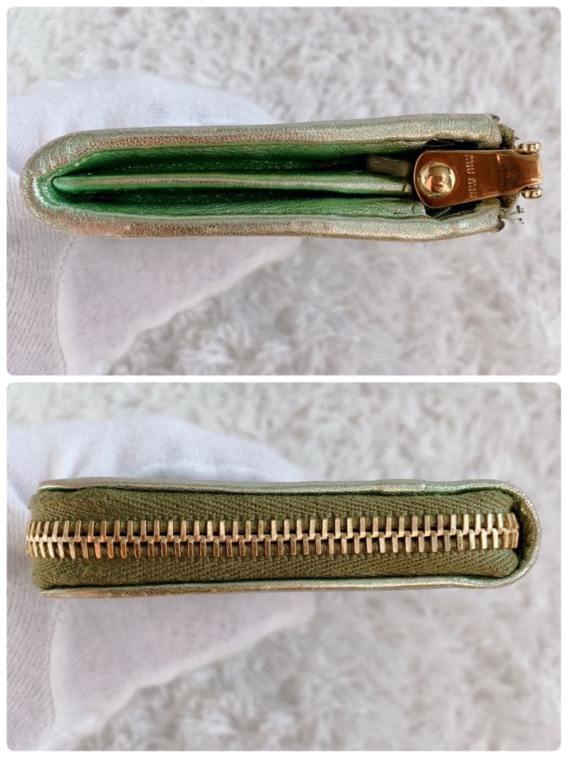 超激レア✨ミュウミュウ　長財布　総柄　レンチキュラー　グリーン系　ゴールド金具